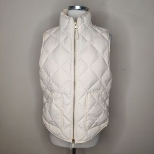 J. Crew Down Puffer Vest Zip Up + Pockets Ivory Off White